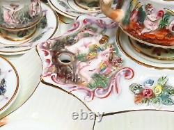 Vtg Capodimonte Demitasse Italy Tea Espresso Cups Saucers Sugar Bowl Tray Set