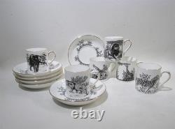Vtg Crown Staffordshire England African Animals Black 6 Demitasse Cups & Saucers