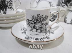 Vtg Crown Staffordshire England African Animals Black 6 Demitasse Cups & Saucers