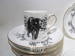 Vtg Crown Staffordshire England African Animals Black 6 Demitasse Cups & Saucers