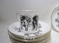 Vtg Crown Staffordshire England African Animals Black 6 Demitasse Cups & Saucers