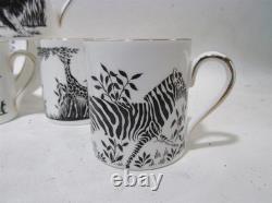 Vtg Crown Staffordshire England African Animals Black 6 Demitasse Cups & Saucers