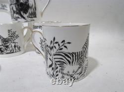 Vtg Crown Staffordshire England African Animals Black 6 Demitasse Cups & Saucers