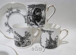Vtg Crown Staffordshire England African Animals Black 6 Demitasse Cups & Saucers