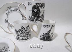 Vtg Crown Staffordshire England African Animals Black 6 Demitasse Cups & Saucers