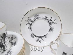 Vtg Crown Staffordshire England African Animals Black 6 Demitasse Cups & Saucers