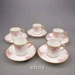 Vtg HAVILAND LIMOGES Pink Roses Gold Set Of 5 Demitasse Cups And Saucers