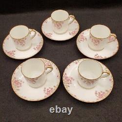 Vtg HAVILAND LIMOGES Pink Roses Gold Set Of 5 Demitasse Cups And Saucers