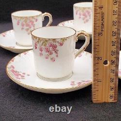 Vtg HAVILAND LIMOGES Pink Roses Gold Set Of 5 Demitasse Cups And Saucers