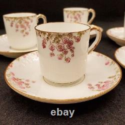 Vtg HAVILAND LIMOGES Pink Roses Gold Set Of 5 Demitasse Cups And Saucers