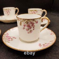 Vtg HAVILAND LIMOGES Pink Roses Gold Set Of 5 Demitasse Cups And Saucers