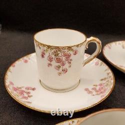 Vtg HAVILAND LIMOGES Pink Roses Gold Set Of 5 Demitasse Cups And Saucers