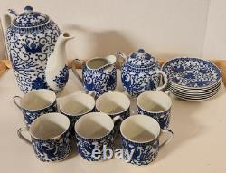 Vtg Japan Blue Phoenix Demitasse Coffee Set Pot, Creamer, Sugar, 7 Cups &Saucers