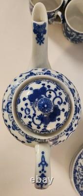 Vtg Japan Blue Phoenix Demitasse Coffee Set Pot, Creamer, Sugar, 7 Cups &Saucers