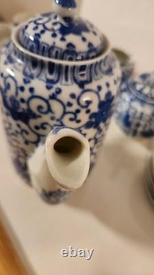 Vtg Japan Blue Phoenix Demitasse Coffee Set Pot, Creamer, Sugar, 7 Cups &Saucers