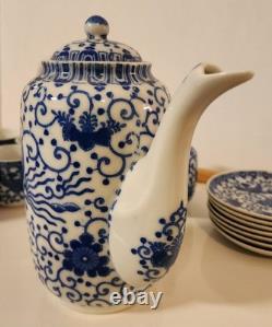 Vtg Japan Blue Phoenix Demitasse Coffee Set Pot, Creamer, Sugar, 7 Cups &Saucers
