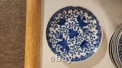 Vtg Japan Blue Phoenix Demitasse Coffee Set Pot, Creamer, Sugar, 7 Cups &Saucers