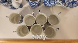 Vtg Japan Blue Phoenix Demitasse Coffee Set Pot, Creamer, Sugar, 7 Cups &Saucers