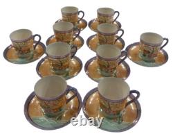 Vtg Japanese Lusterware Demitasse Cups & Saucers Set of 10 Hand Painted Japan