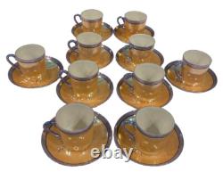 Vtg Japanese Lusterware Demitasse Cups & Saucers Set of 10 Hand Painted Japan