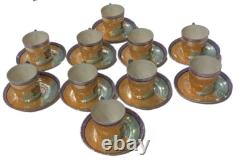 Vtg Japanese Lusterware Demitasse Cups & Saucers Set of 10 Hand Painted Japan