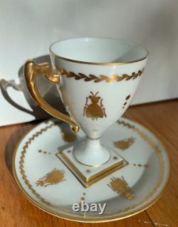 Vtg Limoges Gold Napoleon Bee Demitasse Espresso CUP SAUCER Hand Painted antique