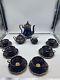 Vtg Lindner Kueps Bavaria Etch Cobalt Demitasse Coffee Pot With6 Cups Saucers 17pc