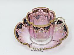 Vtg Moser Art Glass Gold Gilt Raised Enamel Hand Painted Demitasse Cup Saucer