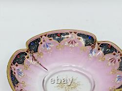 Vtg Moser Art Glass Gold Gilt Raised Enamel Hand Painted Demitasse Cup Saucer