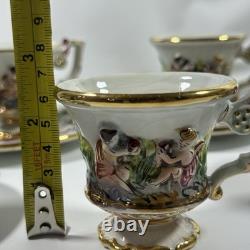 Vtg R. Capodimonte Italian Porcelain 6 Sets Demitasse Cups&Saucers Cherubs Design
