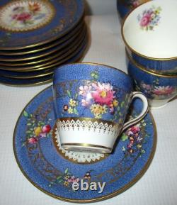 Vtg ROYAL DOULTON set 9 Cups & Saucers DEMITASSES FLOWERS hand PTD England