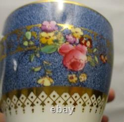 Vtg ROYAL DOULTON set 9 Cups & Saucers DEMITASSES FLOWERS hand PTD England