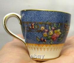 Vtg ROYAL DOULTON set 9 Cups & Saucers DEMITASSES FLOWERS hand PTD England