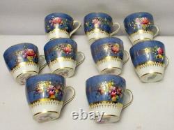 Vtg ROYAL DOULTON set 9 Cups & Saucers DEMITASSES FLOWERS hand PTD England