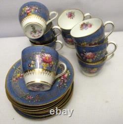 Vtg ROYAL DOULTON set 9 Cups & Saucers DEMITASSES FLOWERS hand PTD England