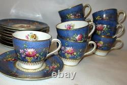 Vtg ROYAL DOULTON set 9 Cups & Saucers DEMITASSES FLOWERS hand PTD England