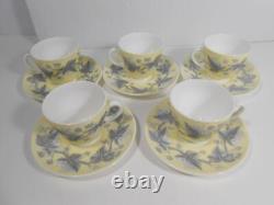 Vtg Set of 5 Wedgwood JOSEPHINE YELLOW Bone China Demitasse Coffee Cups Saucers