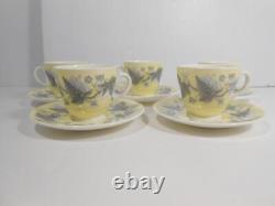 Vtg Set of 5 Wedgwood JOSEPHINE YELLOW Bone China Demitasse Coffee Cups Saucers