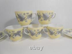 Vtg Set of 5 Wedgwood JOSEPHINE YELLOW Bone China Demitasse Coffee Cups Saucers