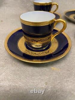 Vtg6 T & V Limoges La Cloche Demitasse Cups & Saucers Porcelain Cobalt & Gold