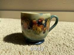 W Moorcroft Art Pottery-Cup and Saucer-Demitasse-Flambe Leaf and Berry 2 1/4