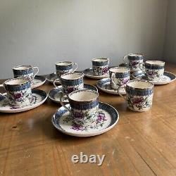 W. T. Copeland & Sons Peonies Demitasse (10) Cups & (9) Saucers Set-Antique 1882