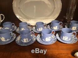 WEDGWOOD Demitasse Cup and Saucer SET of 9 blue Jasperware Jasper ware RARE SET