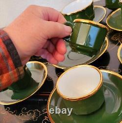 Walkure Jade Green Gold Gilt Demitasse Tea Cup And Saucer 8 + Set 17 Pieces SPM