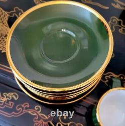 Walkure Jade Green Gold Gilt Demitasse Tea Cup And Saucer 8 + Set 17 Pieces SPM