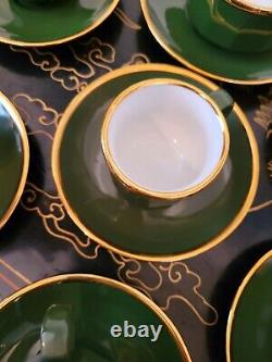 Walkure Jade Green Gold Gilt Demitasse Tea Cup And Saucer 8 + Set 17 Pieces SPM