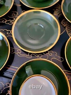 Walkure Jade Green Gold Gilt Demitasse Tea Cup And Saucer 8 + Set 17 Pieces SPM