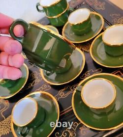 Walkure Jade Green Gold Gilt Demitasse Tea Cup And Saucer 8 + Set 17 Pieces SPM