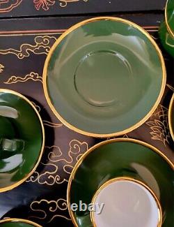 Walkure Jade Green Gold Gilt Demitasse Tea Cup And Saucer 8 + Set 17 Pieces SPM