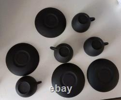 Wedgewood Demitasse Black Basalt Set Of 4 Cups and 4 Saucers HARD TO FIND